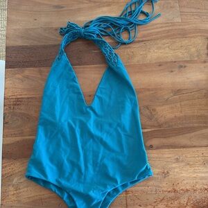 MIKOH Teal Halter One-Piece Swimsuit